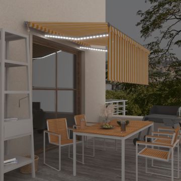 vidaXL Markizė su uždanga/LED/vėjo jutikliu, geltona/balta, 3,5x2,5m