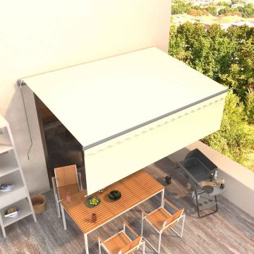 vidaXL Rankiniu būdu ištraukiama markizė su uždanga, kreminė, 4x3m