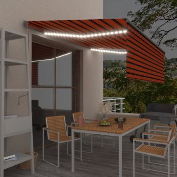 vidaXL Markizė su uždanga/LED/vėjo jutikliu, oranžinė/ruda, 4x3m