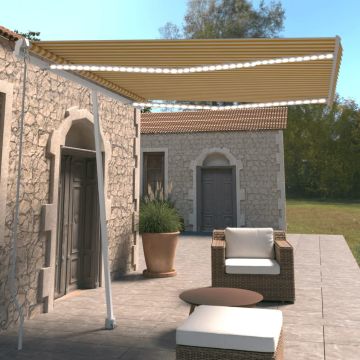 vidaXL Rankiniu būdu ištraukiama markizė, geltona ir balta, 300x250cm