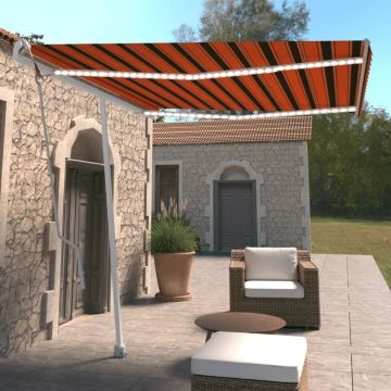 vidaXL Markizė su LED/vėjo jutikliu, oranžinė/ruda, 300x250cm