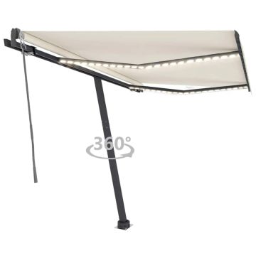 vidaXL Automatinė markizė su LED/vėjo jutikliu, kreminė, 300x250cm