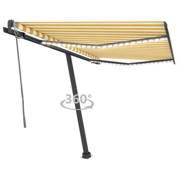 vidaXL Markizė su LED/vėjo jutikliu, geltona/balta, 300x250cm