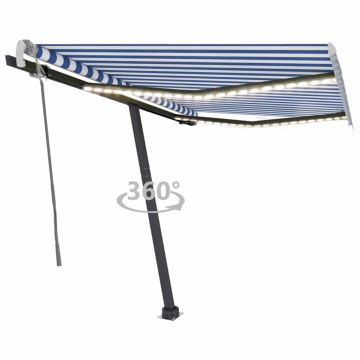vidaXL Rankiniu būdu ištraukiama markizė, mėlyna ir balta, 350x250cm