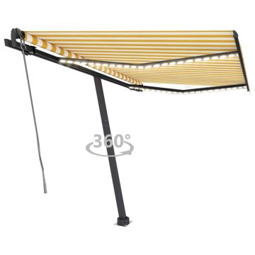 vidaXL Markizė su LED/vėjo jutikliu, geltona/balta, 350x250cm