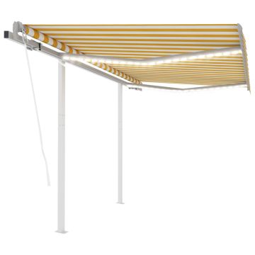 vidaXL Automatinė markizė su LED/vėjo jutikliu, geltona/balta, 3x2,5m