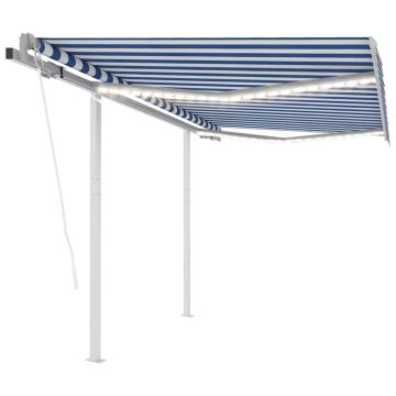 vidaXL Automatinė markizė su LED/vėjo jutikliu, mėlyna/balta, 3,5x2,5m