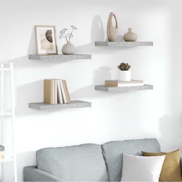 vidaXL Pakabinamos sieninės lentynos, 4vnt., pilkos, 50x23x3,8cm, MDF