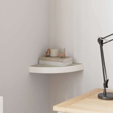 vidaXL Sieninė kampinė lentyna, balta ir ąžuolo, 25x25x3,8cm, MDF