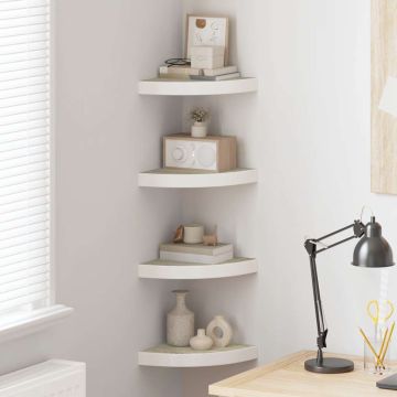 vidaXL Sieninės lentynos, 4vnt., baltos/ąžuolo, 25x25x3,8cm, MDF