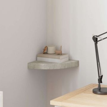 vidaXL Sieninė kampinė lentyna, betono pilka, 25x25x3,8cm, MDF