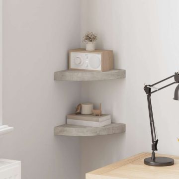 vidaXL Sieninės kampinės lentynos, 2vnt., pilkos, 25x25x3,8cm, MDF