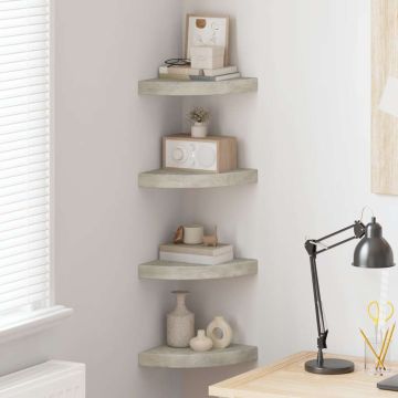 vidaXL Sieninės kampinės lentynos, 4vnt., pilkos, 25x25x3,8cm, MDF