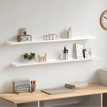 vidaXL Sieninės lentynos, 2vnt., baltos spalvos, 115x9x3cm, blizgios