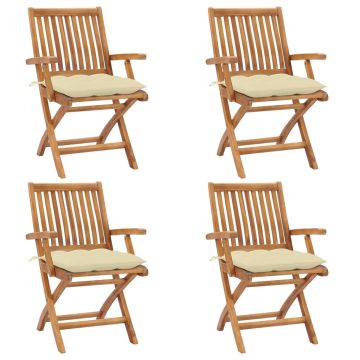 vidaXL Sulankstomos sodo kėdės su pagalvėlėmis, 4vnt., tikmedis