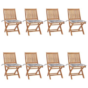 vidaXL Sulankstomos sodo kėdės su pagalvėlėmis, 8vnt., tikmedis