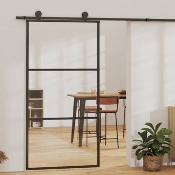 vidaXL Stumdomos durys, juodos, 102x205cm, ESG stiklas ir aliuminis