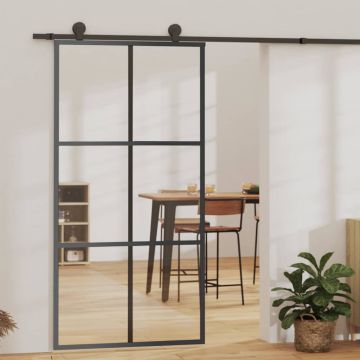 vidaXL Stumdomos durys, juodos, 102x205cm, ESG stiklas ir aliuminis