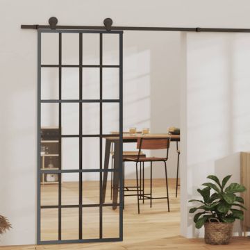 vidaXL Stumdomos durys, juodos, 76x205cm, ESG stiklas ir aliuminis