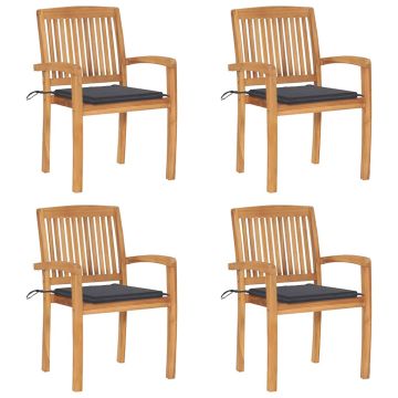 vidaXL Sudedamos sodo kėdės su pagalvėlėmis, 4vnt., tikmedžio masyvas