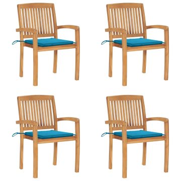 vidaXL Sudedamos sodo kėdės su pagalvėlėmis, 4vnt., tikmedžio masyvas