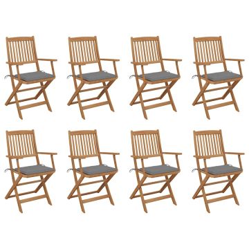 vidaXL Sulankstomos lauko kėdės su pagalvėlėmis, 8vnt., akacija