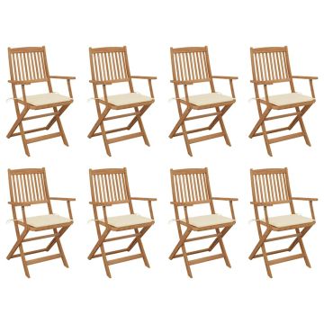 vidaXL Sulankstomos lauko kėdės su pagalvėlėmis, 8vnt., akacija