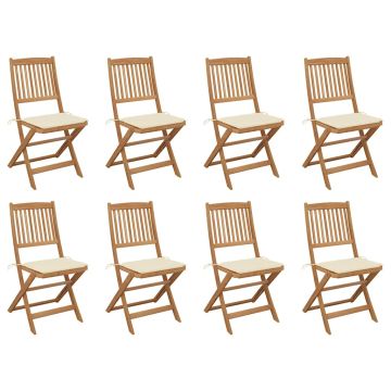 vidaXL Sulankstomos lauko kėdės su pagalvėlėmis, 8vnt., akacija