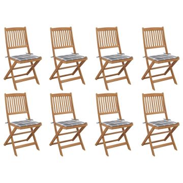 vidaXL Sulankstomos lauko kėdės su pagalvėlėmis, 8vnt., akacija