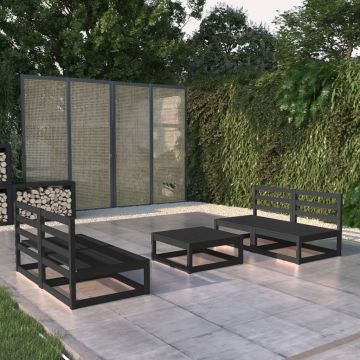 vidaXL Sodo poilsio baldų komplektas, 5 dalių, juodas, pušies masyvas
