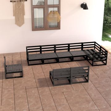 vidaXL Sodo poilsio baldų komplektas, 9 dalių, juodas, pušies masyvas