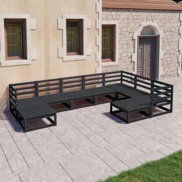 vidaXL Sodo poilsio baldų komplektas, 9 dalių, juodas, pušies masyvas