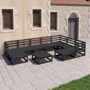 vidaXL Sodo poilsio komplektas, 10 dalių, juodas, pušies masyvas