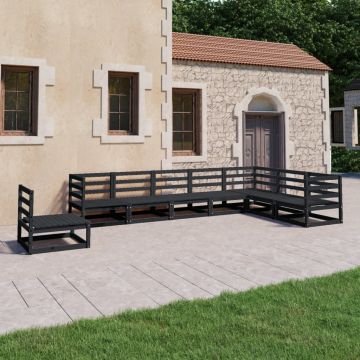 vidaXL Sodo poilsio komplektas, 8 dalių, juodas, pušies masyvas