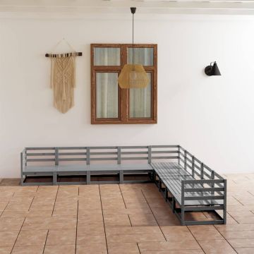 vidaXL Sodo poilsio baldų komplektas, 9 dalių, pilkas, pušies masyvas