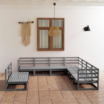 vidaXL Sodo poilsio baldų komplektas, 9 dalių, pilkas, pušies masyvas