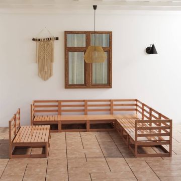vidaXL Sodo poilsio baldų komplektas, 9 dalių, rudas, pušies masyvas