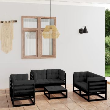 vidaXL Sodo komplektas su pagalvėlėmis, 7 dalių, pušies masyvas