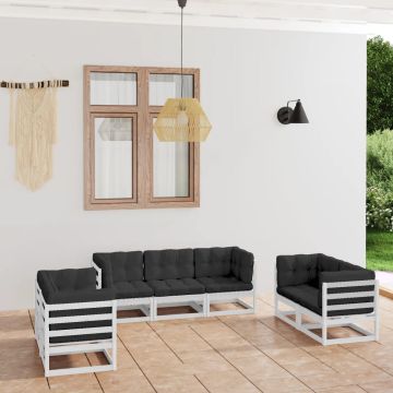 vidaXL Sodo komplektas su pagalvėlėmis, 7 dalių, pušies masyvas