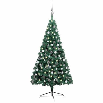vidaXL Dirbtinė pusinė Kalėdų eglutė su žaisliukais, žalia, 120cm