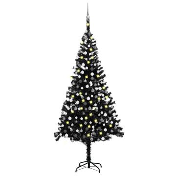 vidaXL Dirbtinė Kalėdų eglutė su žaisliukais, juoda, 240cm, PVC
