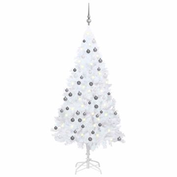 vidaXL Dirbtinė Kalėdų eglutė su žaisliukais, balta, 150cm, PVC