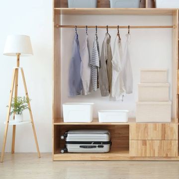 vidaXL Sudedamų daiktadėžių rinkinys, 3vnt., kreminės spalvos, audinys