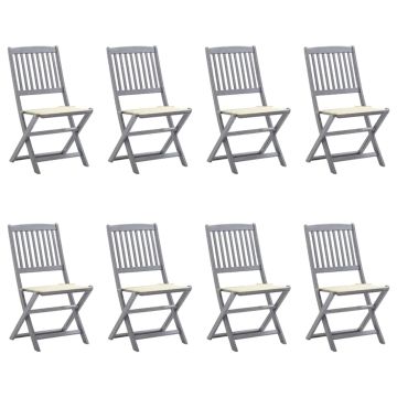 vidaXL Sulankstomos lauko kėdės su pagalvėlėmis, 8vnt., akacija