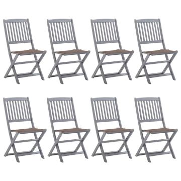vidaXL Sulankstomos lauko kėdės su pagalvėlėmis, 8vnt., akacija