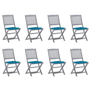 vidaXL Sulankstomos lauko kėdės su pagalvėlėmis, 8vnt., akacija