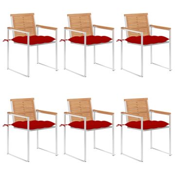 vidaXL Sodo kėdės su pagalvėlėmis, 6vnt., tikmedžio medienos masyvas