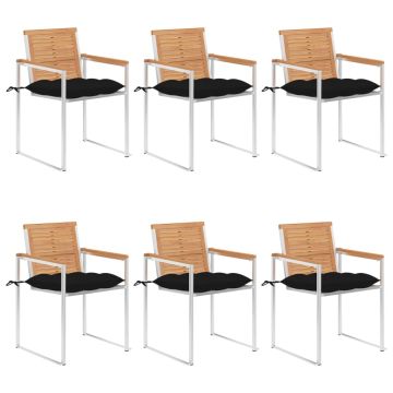 vidaXL Sodo kėdės su pagalvėlėmis, 6vnt., tikmedžio medienos masyvas