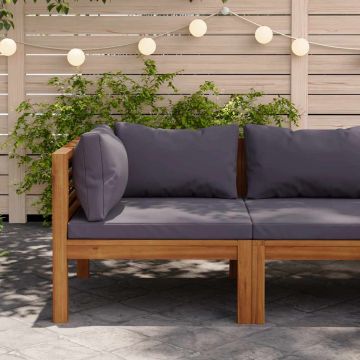 vidaXL Modulinė kampinė sofa su tamsiai pilkomis pagalvėmis, akacija