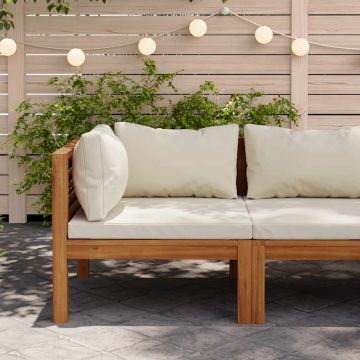 vidaXL Modulinė kampinė sofa su kreminėmis pagalvėlėmis, akacija